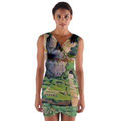 Painting Scenery Wrap Front Bodycon Dress