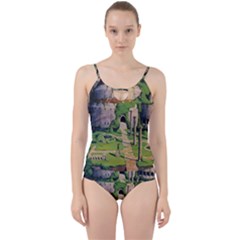 Painting Scenery Cut Out Top Tankini Set