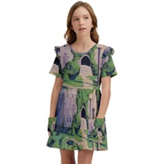 Painting Scenery Kids  Frilly Sleeves Pocket Dress by Sarkoni