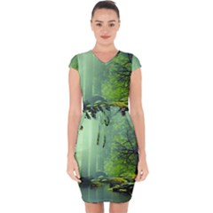 Trees Forest Artwork Nature Beautiful Landscape Capsleeve Drawstring Dress  by Sarkoni