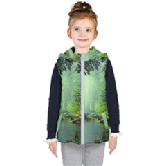 Trees Forest Artwork Nature Beautiful Landscape Kids  Hooded Puffer Vest