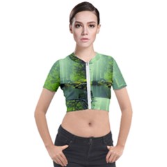 Trees Forest Artwork Nature Beautiful Landscape Short Sleeve Cropped Jacket by Sarkoni