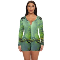 Trees Forest Artwork Nature Beautiful Landscape Long Sleeve Boyleg Swimsuit by Sarkoni