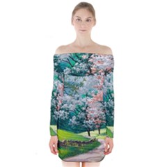 Anime Scenery Landscape Long Sleeve Off Shoulder Dress