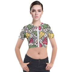 Leaves Foliage Batik Seamless Short Sleeve Cropped Jacket by Sarkoni