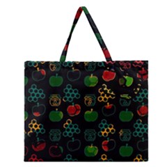 Apples Honey Honeycombs Pattern Zipper Large Tote Bag