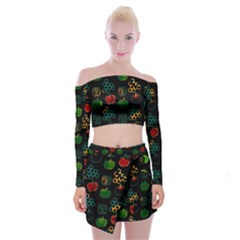 Apples Honey Honeycombs Pattern Off Shoulder Top With Mini Skirt Set