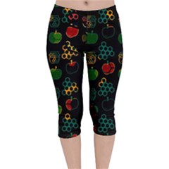 Apples Honey Honeycombs Pattern Velvet Capri Leggings 