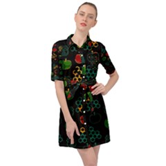 Apples Honey Honeycombs Pattern Belted Shirt Dress by Sarkoni