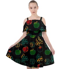 Apples Honey Honeycombs Pattern Cut Out Shoulders Chiffon Dress