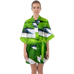 Golf Course Par Green Half Sleeve Satin Kimono  by Sarkoni