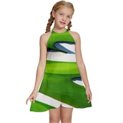 Golf Course Par Green Kids  Halter Collar Waist Tie Chiffon Dress by Sarkoni