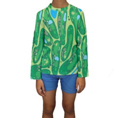 Golf Course Par Golf Course Green Kids  Long Sleeve Swimwear