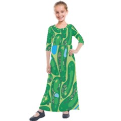 Golf Course Par Golf Course Green Kids  Quarter Sleeve Maxi Dress by Sarkoni