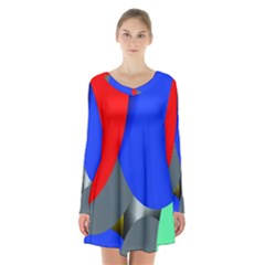 Abstract Circles, Art, Colorful, Colors, Desenho, Modern Long Sleeve Velvet V-neck Dress