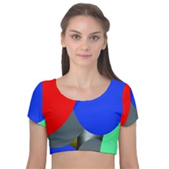 Abstract Circles, Art, Colorful, Colors, Desenho, Modern Velvet Short Sleeve Crop Top 