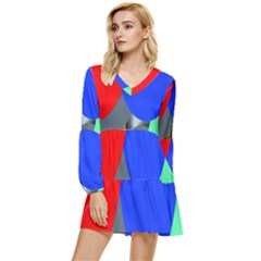 Abstract Circles, Art, Colorful, Colors, Desenho, Modern Tiered Long Sleeve Mini Dress