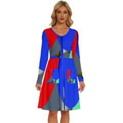 Abstract Circles, Art, Colorful, Colors, Desenho, Modern Long Sleeve Dress With Pocket