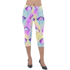 Ahegao, Anime, Pink Lightweight Velour Capri Leggings 