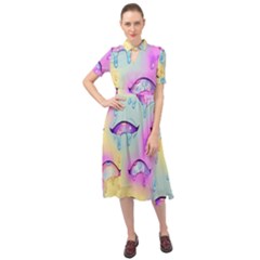 Ahegao, Anime, Pink Keyhole Neckline Chiffon Dress by nateshop