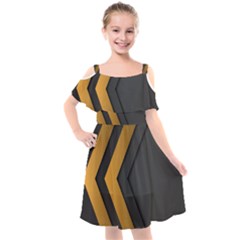 Black Gold Background, Golden Lines Background, Black Kids  Cut Out Shoulders Chiffon Dress by nateshop