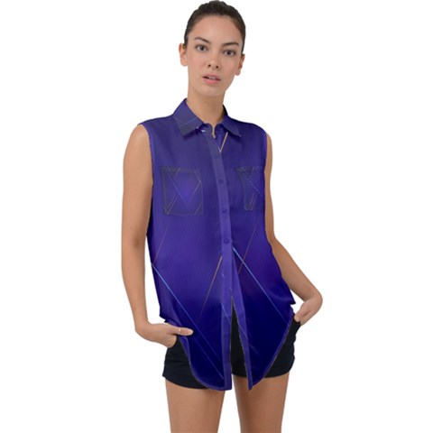 Blue Abstraction Background, Material Design, Paper Sleeveless Chiffon Button Shirt by nateshop