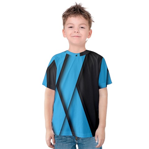 Blue Black Abstract Background, Geometric Background Kids  Cotton T-shirt by nateshop