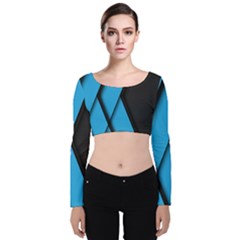 Blue Black Abstract Background, Geometric Background Velvet Long Sleeve Crop Top by nateshop