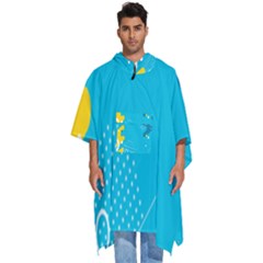 Blue Yellow Abstraction, Creative Backgroun Men s Hooded Rain Ponchos by nateshop