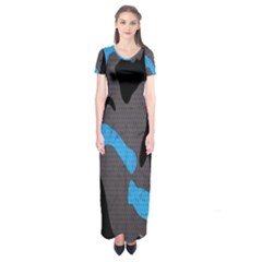 Blue, Abstract, Black, Desenho, Grey Shapes, Texture Short Sleeve Maxi Dress by nateshop