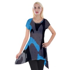 Blue, Abstract, Black, Desenho, Grey Shapes, Texture Short Sleeve Side Drop Tunic by nateshop