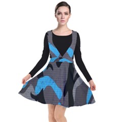 Blue, Abstract, Black, Desenho, Grey Shapes, Texture Plunge Pinafore Dress by nateshop