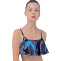 Blue, Abstract, Black, Desenho, Grey Shapes, Texture Frill Bikini Top View1