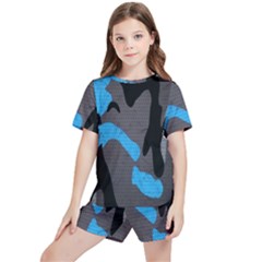 Blue, Abstract, Black, Desenho, Grey Shapes, Texture Kids  T-shirt And Sports Shorts Set