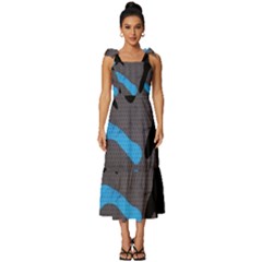 Blue, Abstract, Black, Desenho, Grey Shapes, Texture Tie-strap Tiered Midi Chiffon Dress by nateshop