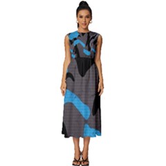 Blue, Abstract, Black, Desenho, Grey Shapes, Texture Sleeveless Round Neck Midi Dress