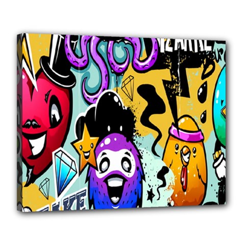 Cartoon Graffiti, Art, Black, Colorful, Wallpaper Canvas 20  X 16  (stretched)