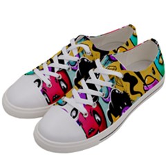 Cartoon Graffiti, Art, Black, Colorful, Wallpaper Women s Low Top Canvas Sneakers by nateshop