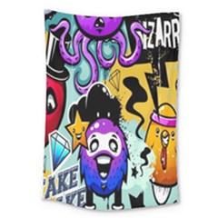 Cartoon Graffiti, Art, Black, Colorful, Wallpaper Large Tapestry by nateshop