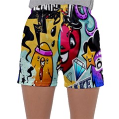 Cartoon Graffiti, Art, Black, Colorful, Wallpaper Sleepwear Shorts by nateshop
