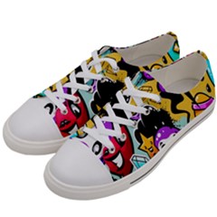 Cartoon Graffiti, Art, Black, Colorful, Wallpaper Men s Low Top Canvas Sneakers by nateshop