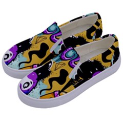 Cartoon Graffiti, Art, Black, Colorful, Wallpaper Kids  Canvas Slip Ons by nateshop