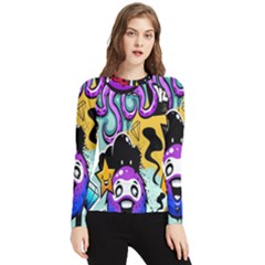 Cartoon Graffiti, Art, Black, Colorful, Wallpaper Women s Long Sleeve Rash Guard by nateshop