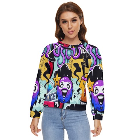 Cartoon Graffiti, Art, Black, Colorful, Wallpaper Women s Long Sleeve Raglan T-shirt by nateshop