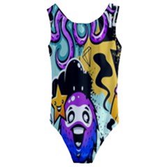 Cartoon Graffiti, Art, Black, Colorful, Wallpaper Kids  Cut-out Back One Piece Swimsuit by nateshop