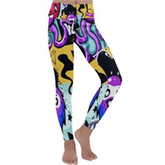 Cartoon Graffiti, Art, Black, Colorful, Wallpaper Kids  Lightweight Velour Classic Yoga Leggings by nateshop