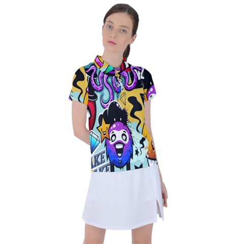 Cartoon Graffiti, Art, Black, Colorful, Wallpaper Women s Polo T-shirt by nateshop