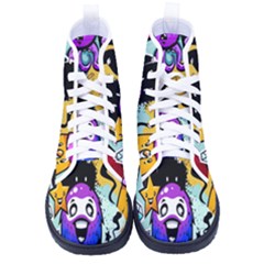 Cartoon Graffiti, Art, Black, Colorful, Wallpaper Kid s High-top Canvas Sneakers by nateshop