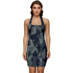 Comouflage,army Sleeveless Wide Square Neckline Ruched Bodycon Dress