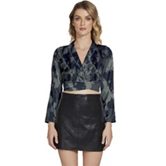 Comouflage,army Long Sleeve Tie Back Satin Wrap Top